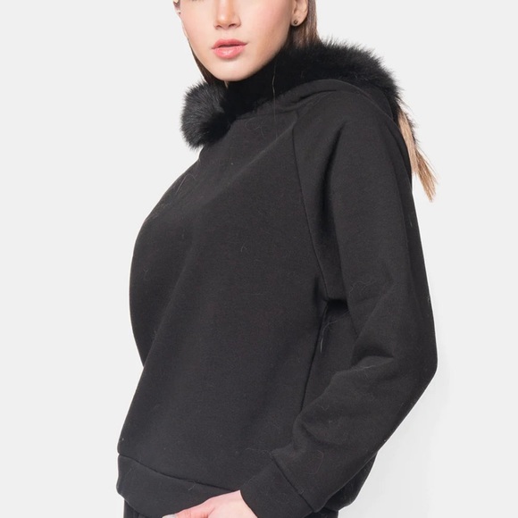 Black 2 Piece Fox Fur Jogger Set - Picture 3 of 7